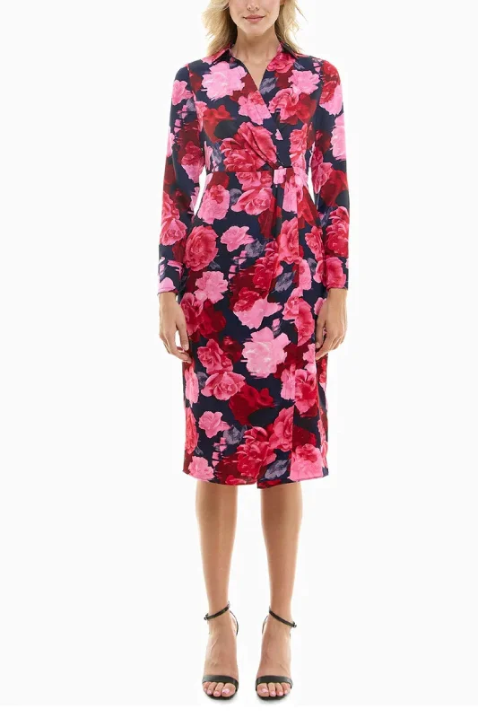 Cool Prices New Yorker's Apparel MD3F1420E - Floral Printed Long Sleeve Formal Dress