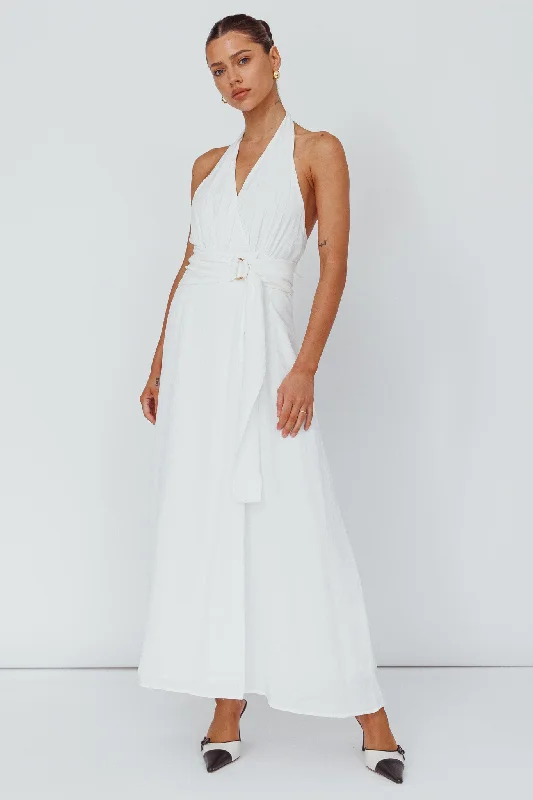 Extreme Clearance Deals Spring Feels Halterneck Belt Maxi Dress White