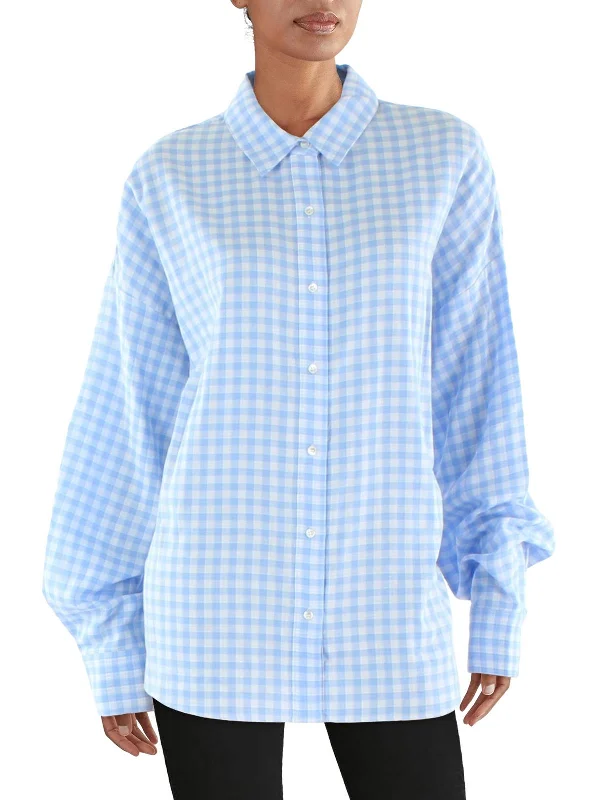 Quality Driven Apparel Womens Gingham Long Sleeve Button-Down Top