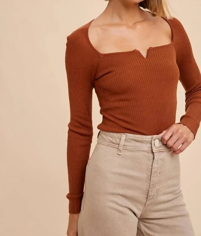 Modern Women's Wardrobe Essentials Ribbed Knit Square Neck Top In Camel