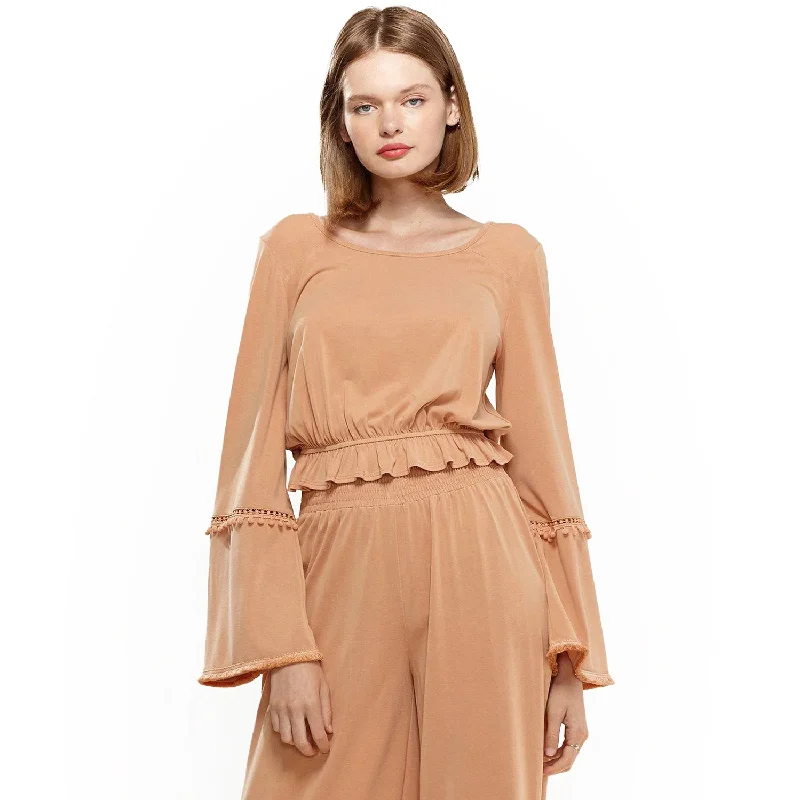 Special Offers Women's Fringe Cuff Bell Sleeve Top in Apricot