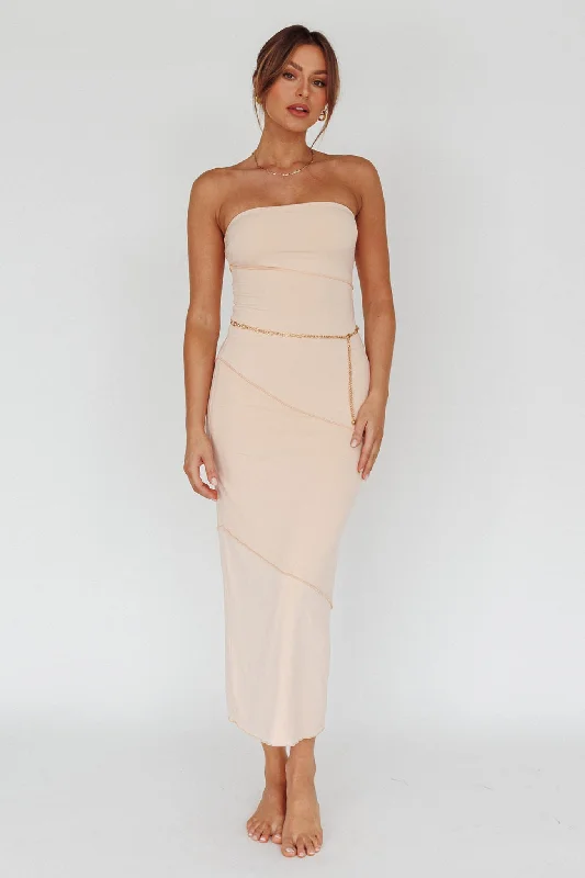 Modern Women's Apparel Making Headlines Strapless Midi Dress Cream