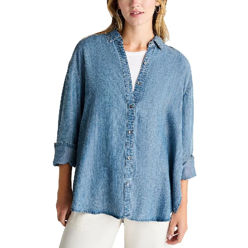 Seasonal Clearance Womens Collar Long Sleeve Button-Down Top