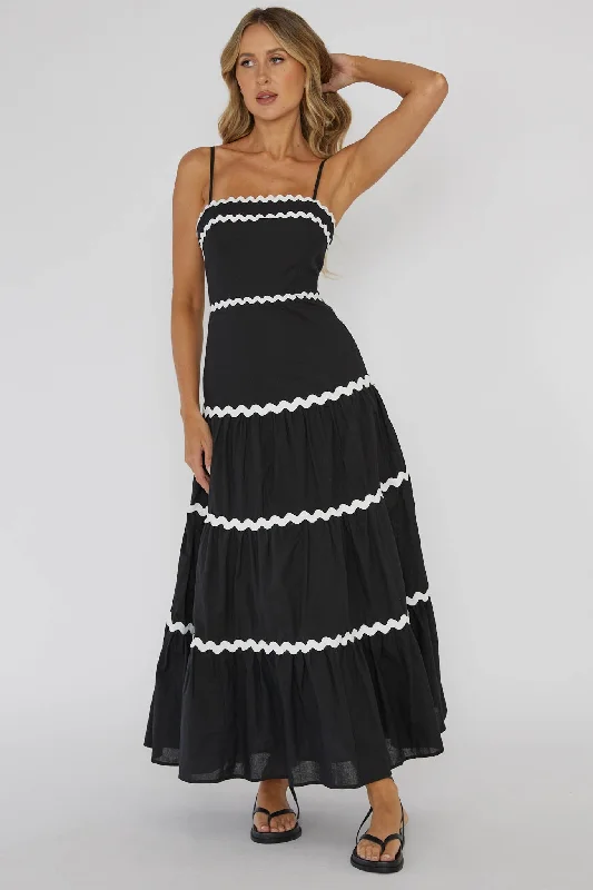 Elegant Attire For The Modern Lady Confidante Ric Rac Trim Maxi Dress Black