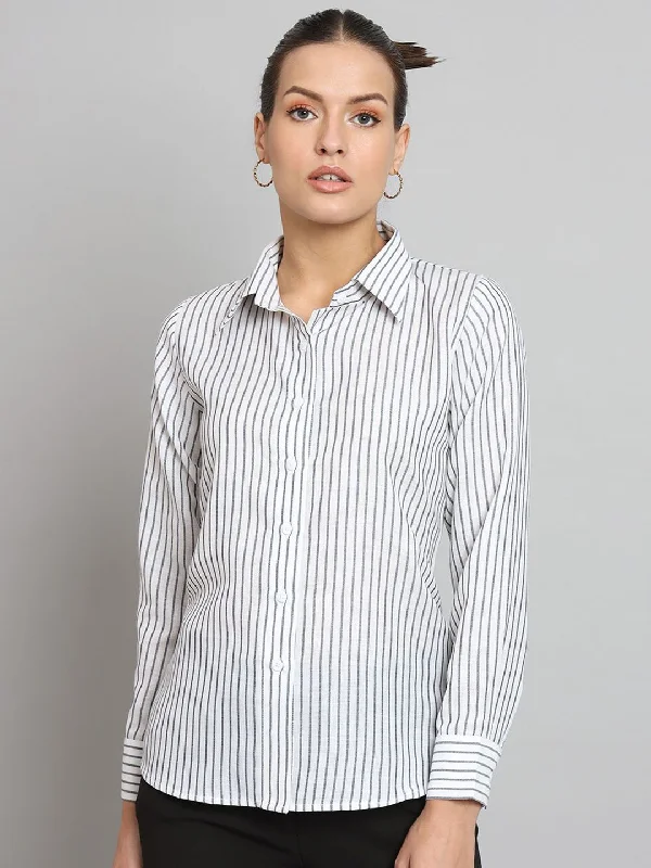 Street Style Fashion Striped Collared Shirt- White and Grey