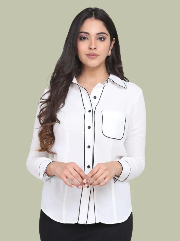 Clothing Store Regular Fit Poly Moss Collared Shirt - White