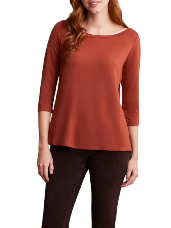 Designer Women's Fashion Online Wide Crew Neck Top In Marsala