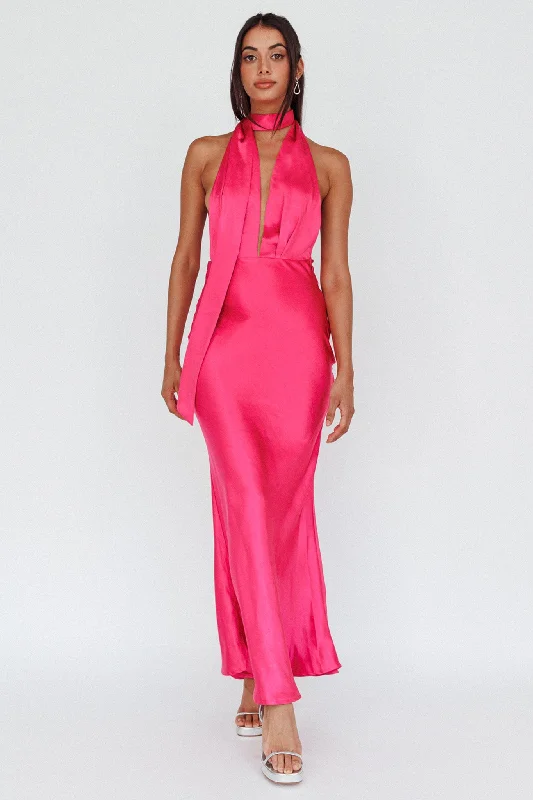 Limited Time Offer Italia Azure Halterneck Maxi Dress Hot Pink