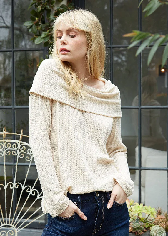 Athleisure Wear Special Offer Draped Cowl Neck Drop Shoulder Top in Cream