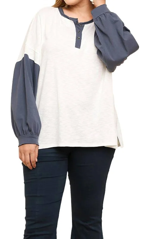 Casual Fashion for Women Henley Color Block Top In Off White