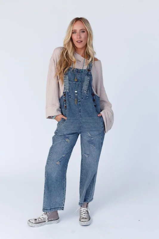 Unique Women's Fashion Pieces High Hopes Straight Leg Overalls - Washed Denim