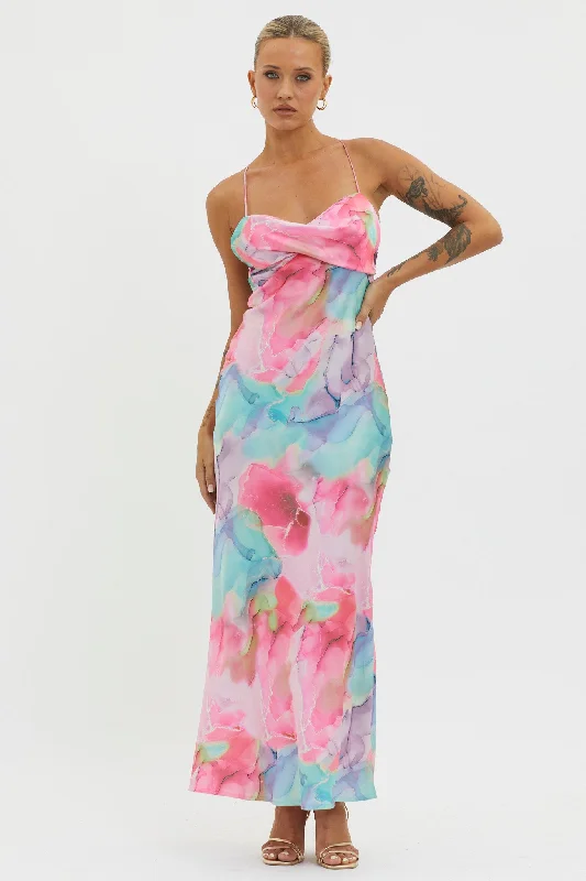 Chic Styles Libby Scoop Back Maxi Dress Abstract Pink