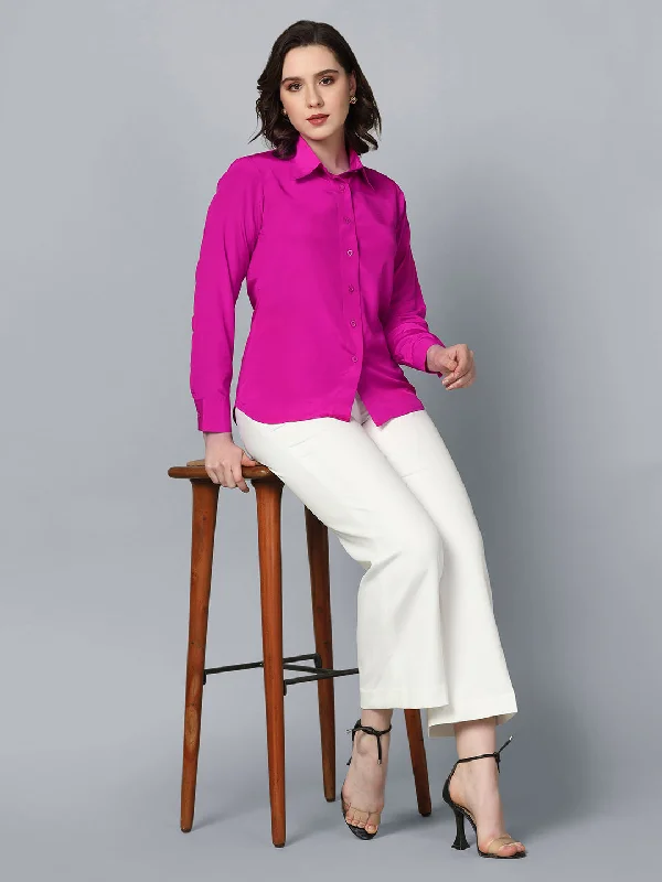 Best Online Boutiques For Women Collared Crepe Shirt- Pink