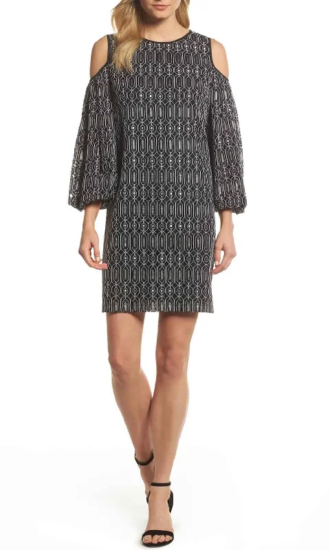 Sale On Sale Maggy London - G3231M Cold Shoulder Bishop Sleeve Geo-Lace Print Dress