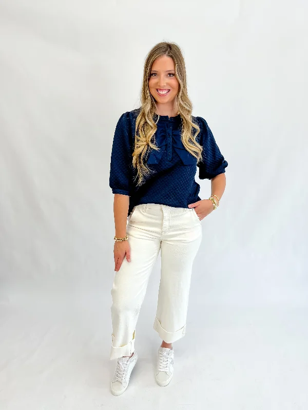 Trend Setting Threads Navy Charm Textured Top