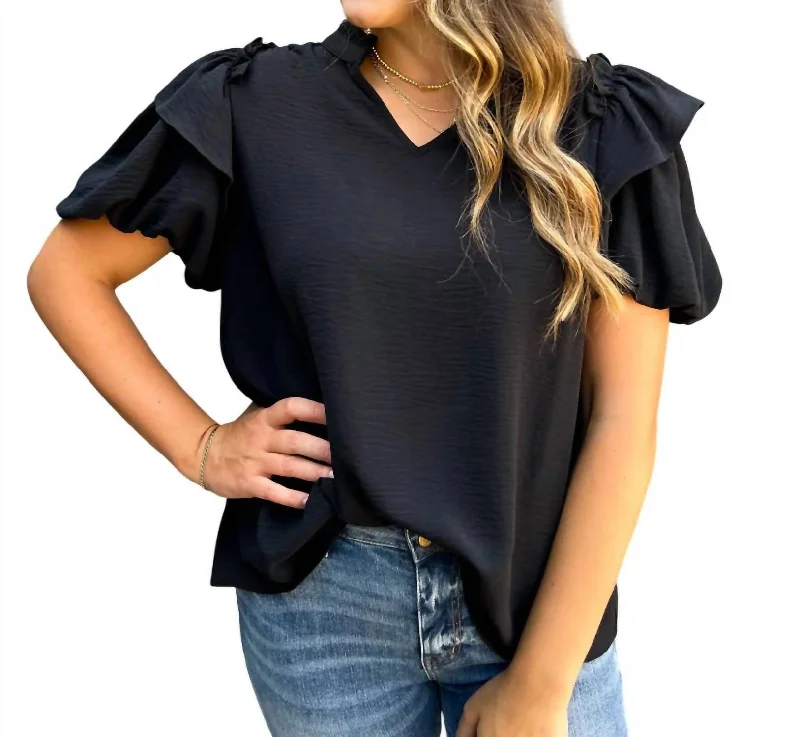 Clothing Online Basic Puff Sleeve Basic Top In Black