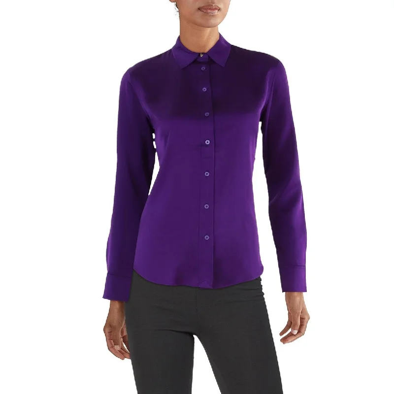 Effortless Everyday Wear Petites Womens Collared Office Wear Button-Down Top