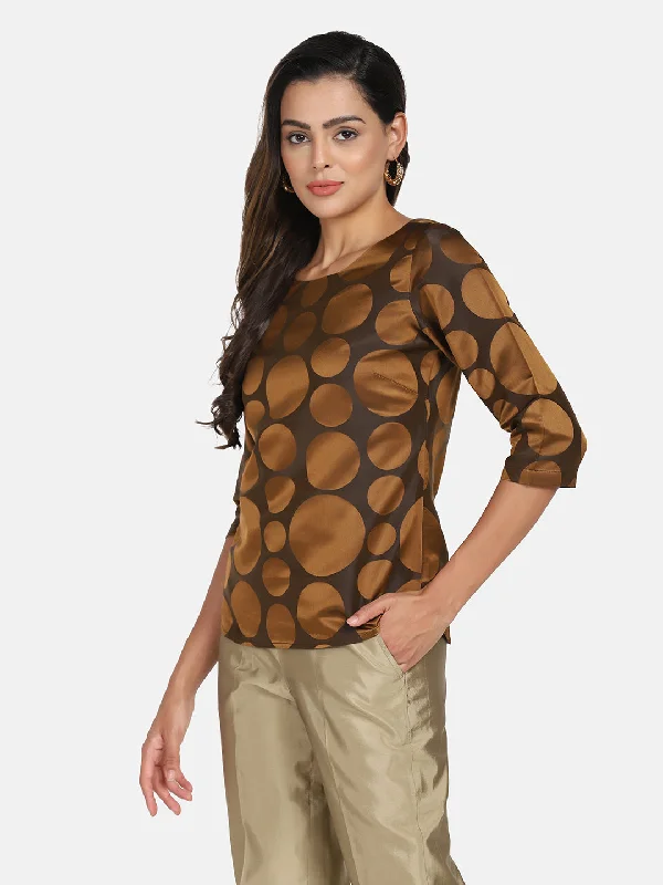 Affordable Online Boutique Formal Pure Silk Top - Copper Brown