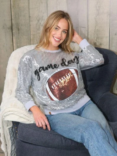 Women's Clothes for All-Day Comfort and Style SILVER GAMEDAY SEQUIN TOP