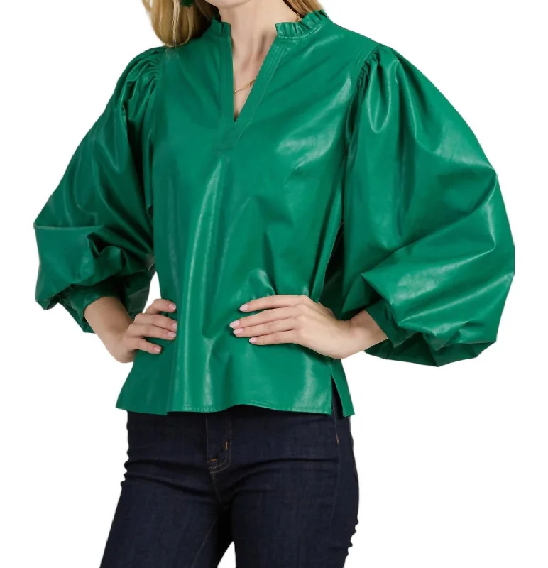 Fashion Women's Clothing Pleather Shirt In Kelly Green