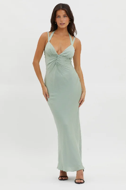 Elegant Styles Stellar Twist Bodice Multi-Strap Dress Sage