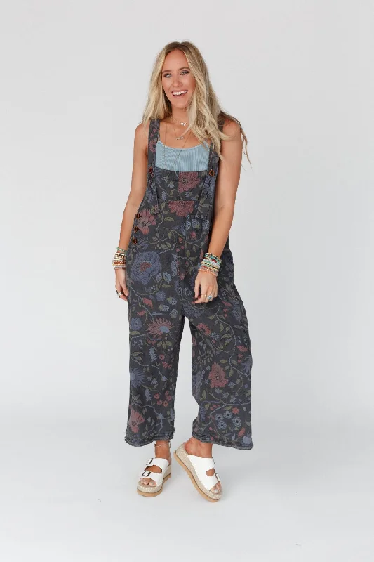 Unbeatable Prices High Hopes Slouchy Denim Overalls - Floral Black Denim