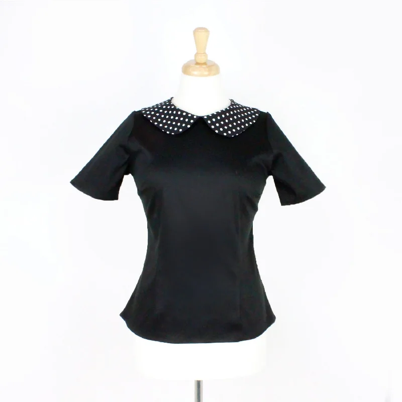 Fashion Forward Femme Black and Polkadots Vintage Inspired Top T-BP558