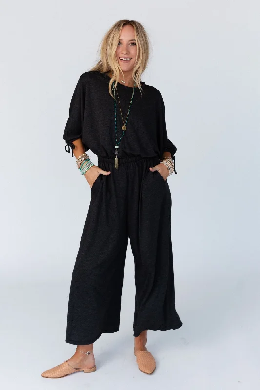 Women's Fashion Essentials The Nest Carolina Comfy Wide Leg Jumpsuit - Charcoal