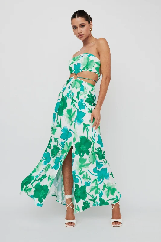 Chic & Cozy Apparel Tuscan Summers Strapless Cut-Out Midi Dress Green