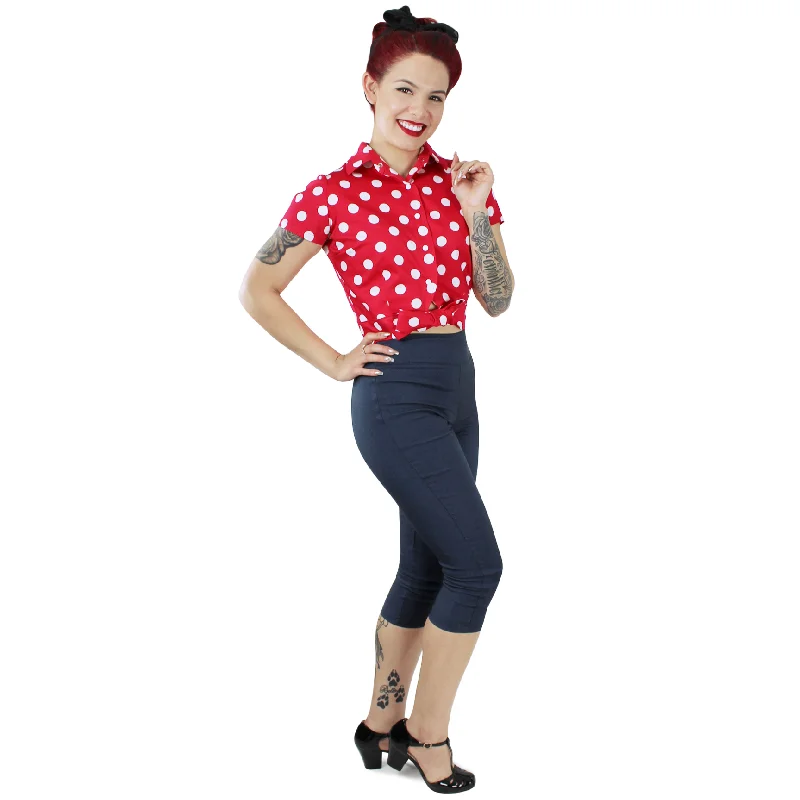 Versatile Outfits Red Polka Dot Knot Top XS-4XL #RPKT