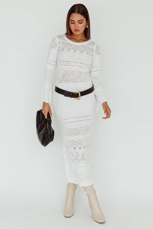 Chic Women's Clothing Gail Long Sleeve Crochet Maxi Dress White