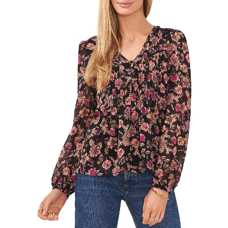 Trend Forward Threads For Her Womens Floral Neck Pleated Pullover Top