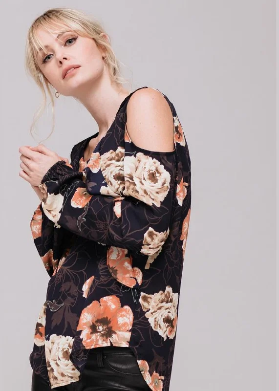 Flash Sale, Don't Miss Women's Floral Print Long Sleeve Open Shoulder Top