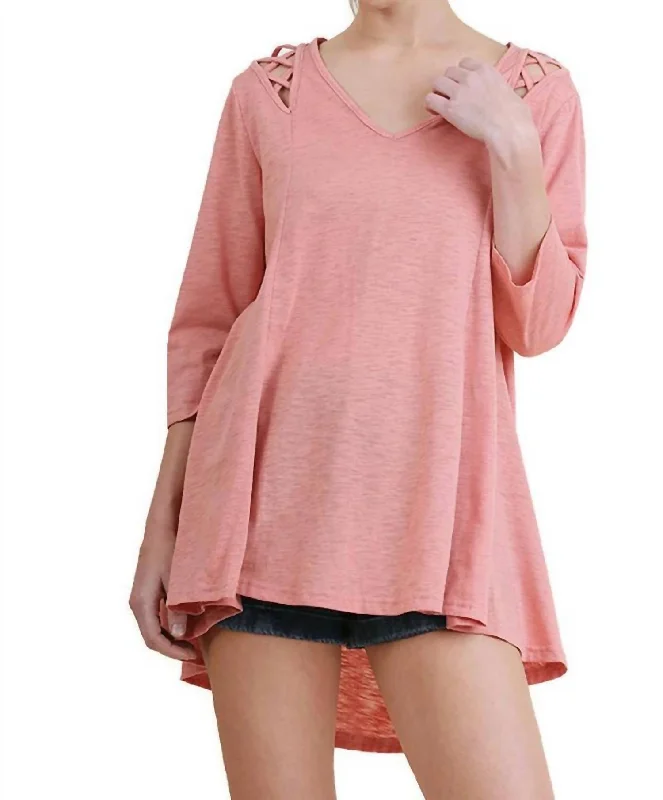 Women's Clothing for Every Season and Trend Criss Cross Cutout Detail Tunic Top In Salmon