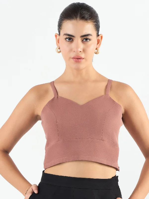 Valentine's Special Dusty Peach Classic Cropped Bustier In Stretchable Fabric