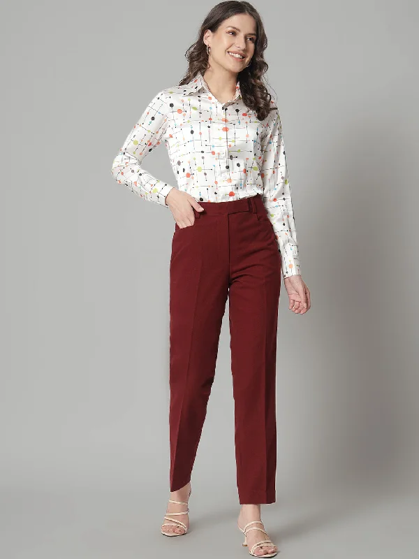 Winter Wardrobe Clearance Printed Collared Shirt- White