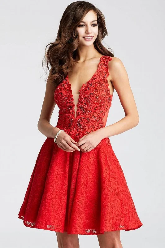 Cutting Edge Fashion JVN by Jovani - JVN45264 Lace V-Neck A-Line Dress