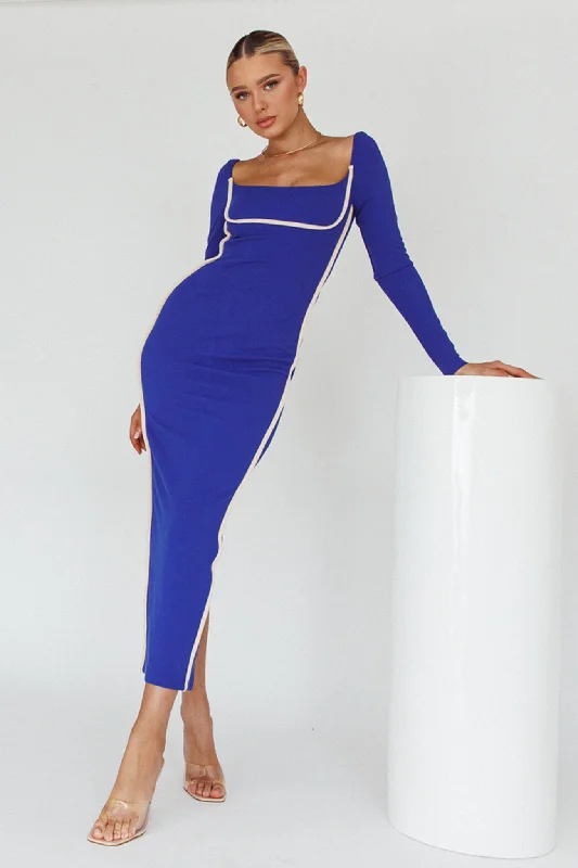 Weekend Exclusive Sunny Coast Long Sleeve Piping Maxi Dress Blue