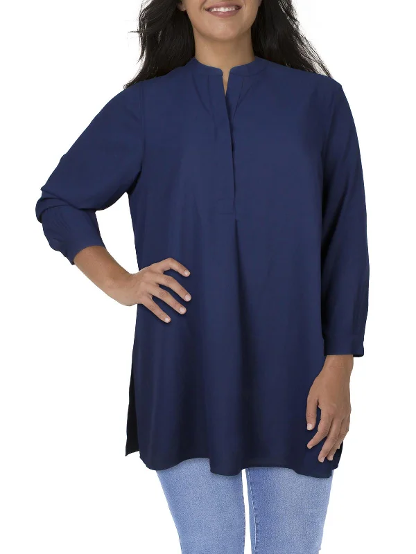 Fashion Forward Femininity Plus Womens Split Hem V-Neck Tunic Top