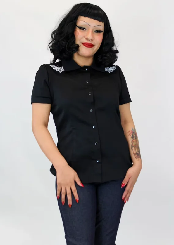 Special Offer Embroidered Moth Black Western Women Top #E-MBWT