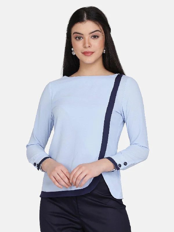 Online Boutiques Clothing Poly Moss Top - Powder Blue