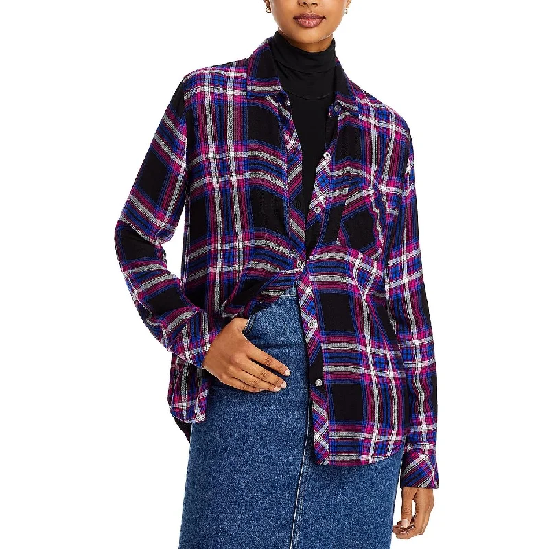 Chic Style, Always In Vogue Womens Plaid Long Sleeve Button-Down Top