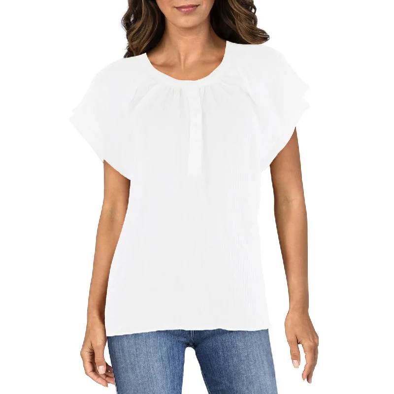 Seasonal Trends Womens Split Neck Flutter Sleeve Henley