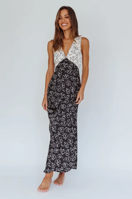 Trendsetter's Closet Coucou V-Neckline Maxi Dress Floral White/Black