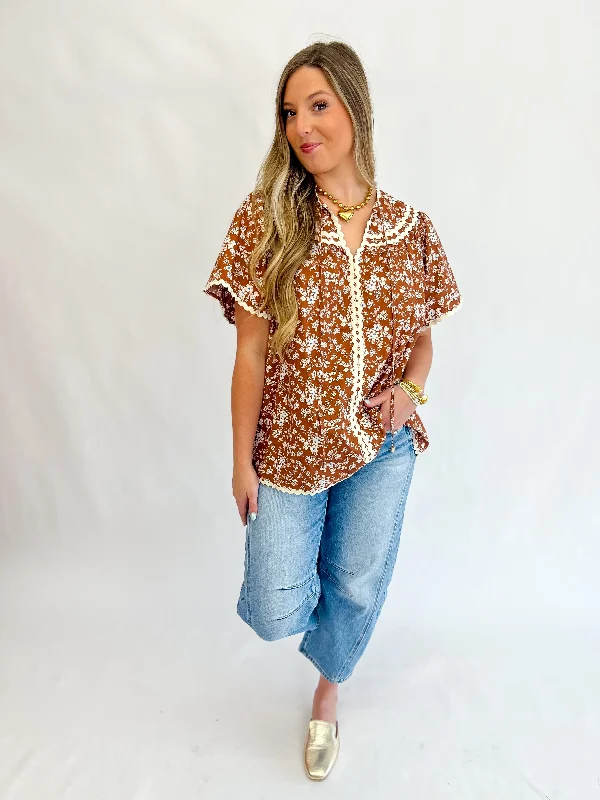 Final Sale {Entro} Plus Fall Floral Ric Rac Top