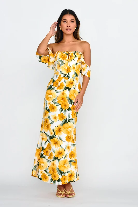 Timeless Classics New Era Off Shoulder Maxi Dress Floral Yellow