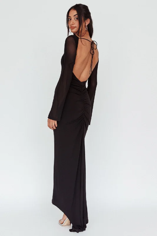 End Of Season Sale Crystal Ball Open Back Ruched Maxi Dress Black