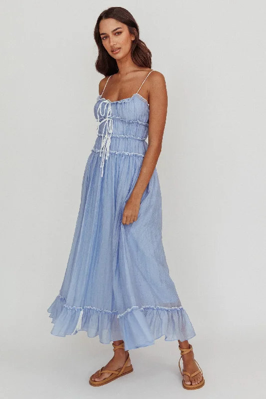 Current Trends Maidens Tie Accent Maxi Dress Cloud Blue