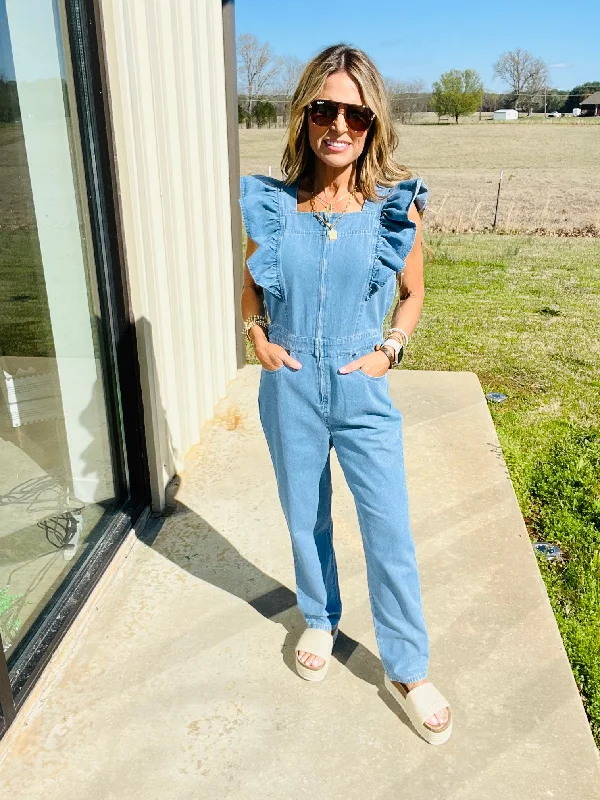 Exclusive Discount SATURDAY NIGHTS JUMPSUIT- DENIM--FLASH SALE