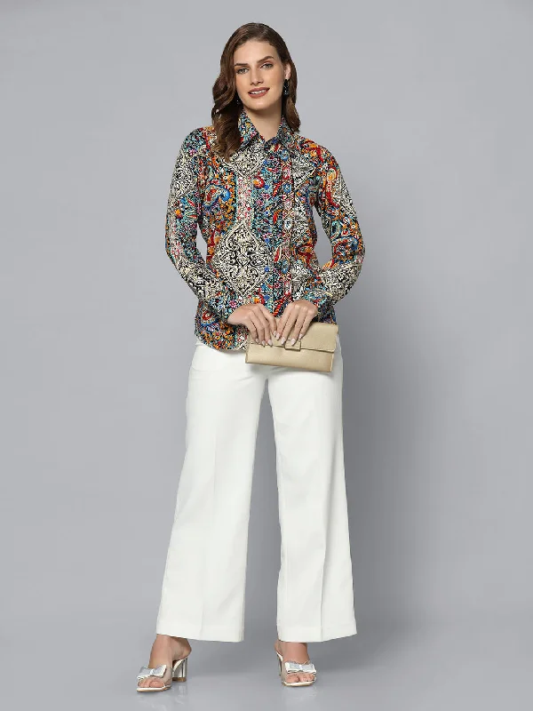 Online Boutiques Affordable Rayon Printed Multicolor Regular Fit Collared Shirt